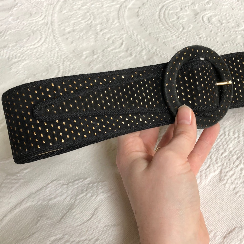 vintage black suede belt with gold accents